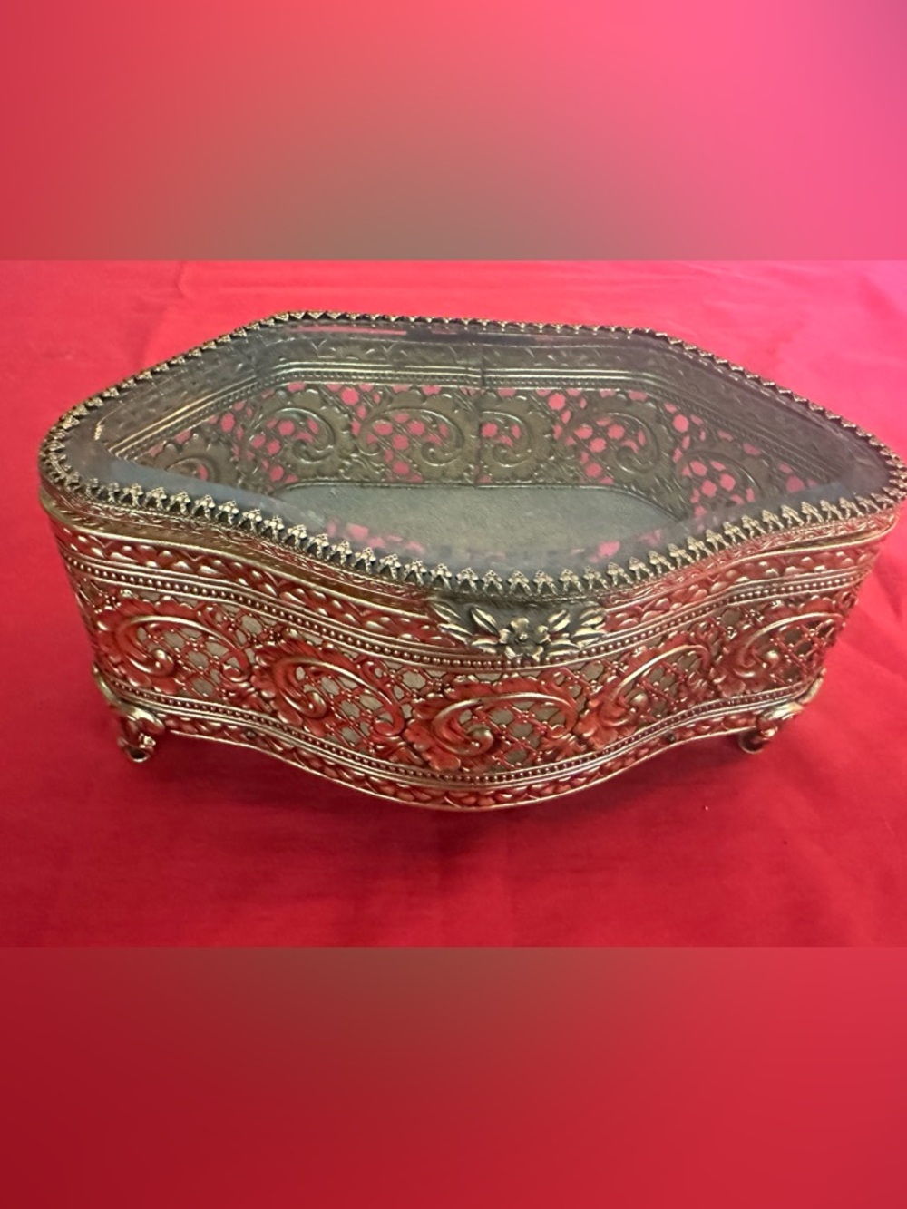 Ornate Filigree Metal Decorative Bowl - Gold Tone